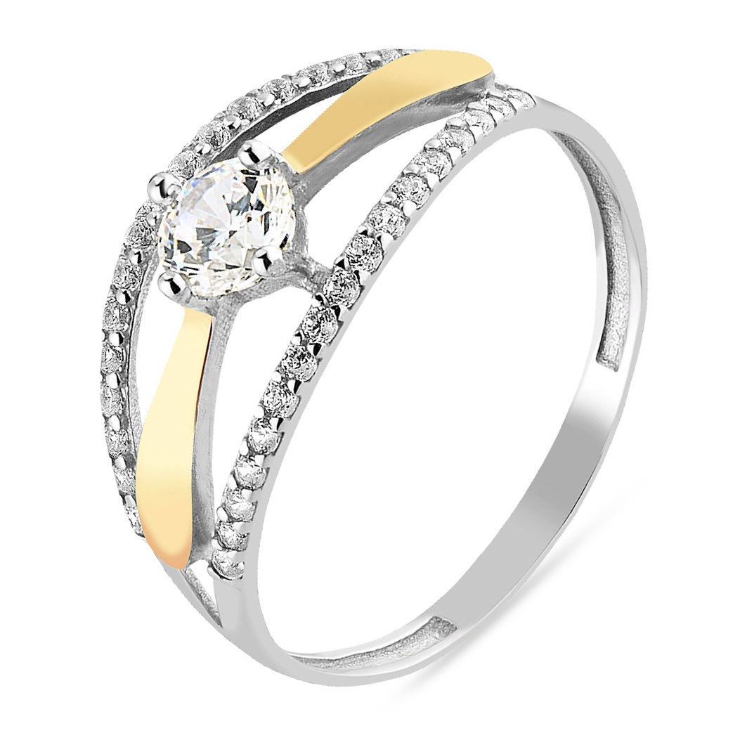 PIERŚCIONEK SREBRNY ZE ZŁOTEM I CYRKONIAMI 1543 zdjęcie 1