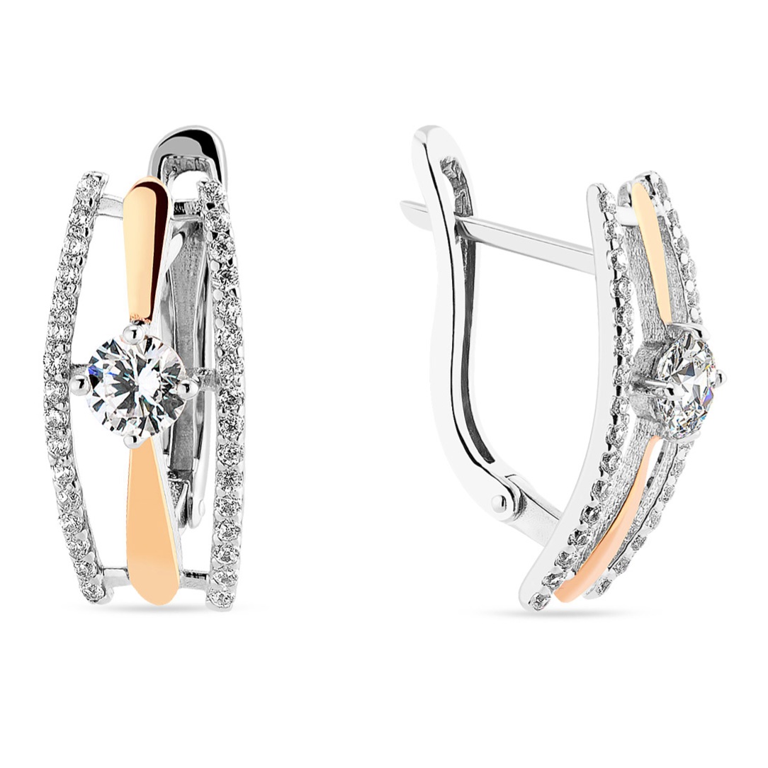 KOLCZYKI SREBRNE ZE ZŁOTEM I CYRKONIAMI 1543 zdjęcie 1