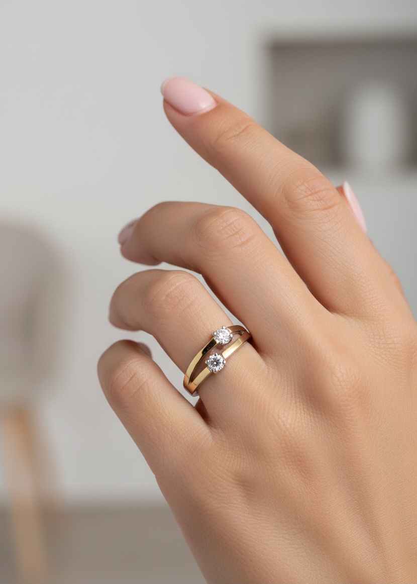 PIERŚCIONEK SREBRNY ZE ZŁOTEM I CYRKONIAMI  0579.10 zdjęcie 2