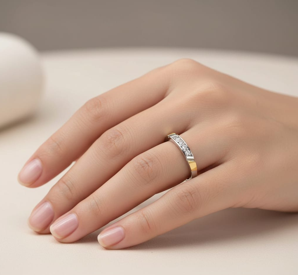 PIERŚCIONEK SREBRNY ZE ZŁOTEM I CYRKONIAMI  953 - SIZ - LUX zdjęcie 4